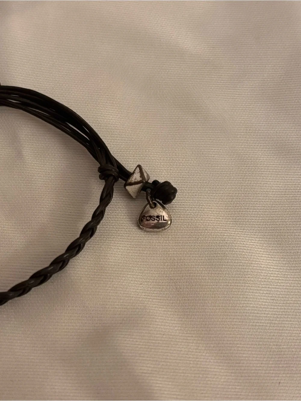 Fossil Black Braided Leather Bracelet with Crystal Star Charm